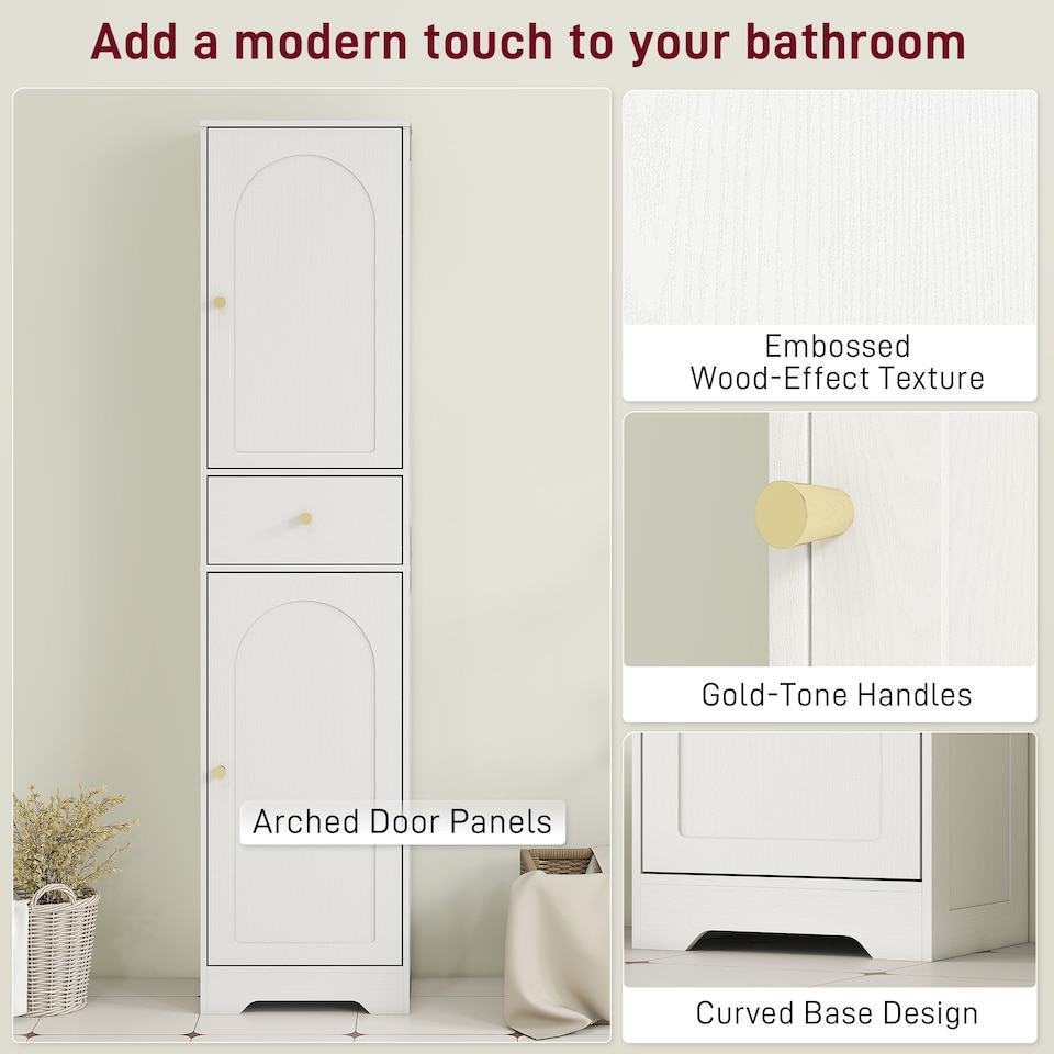 image 1 of HOMCOM Tall Bathroom Storage Cabinet with Arch Doors Adjustable Shelf White
