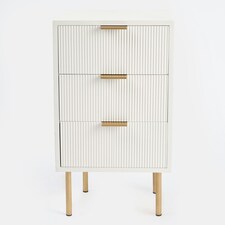 OHS 3 Drawer Modern Ribbed Office Side Bedroom Nightstand Bedside Table - White
