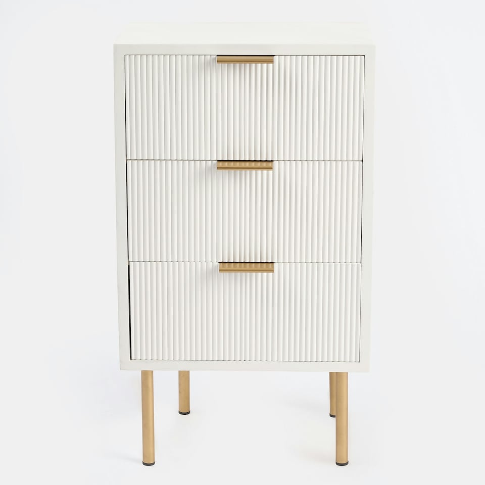 image 1 of OHS 3 Drawer Modern Ribbed Office Side Bedroom Nightstand Bedside Table - White