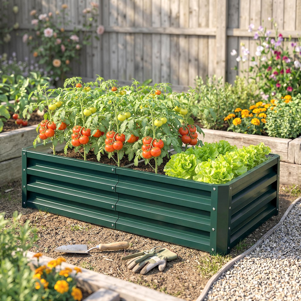 image 1 of Outsunny Raised Garden Bed Elevated Planter Box for Flowers Green
