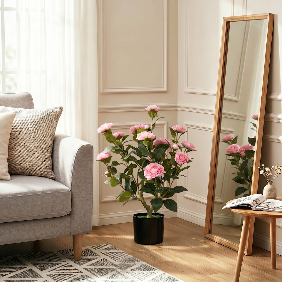 image 1 of HOMCOM 65cm Artificial Camellia Flower Plant with 116 Lush Leaves