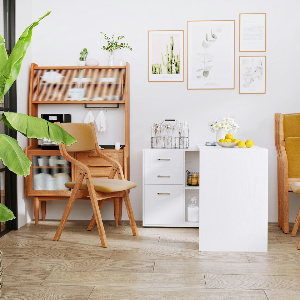 image 1 of HOMCOM Computer Desk Table Workstation L Shape File Cabinet White