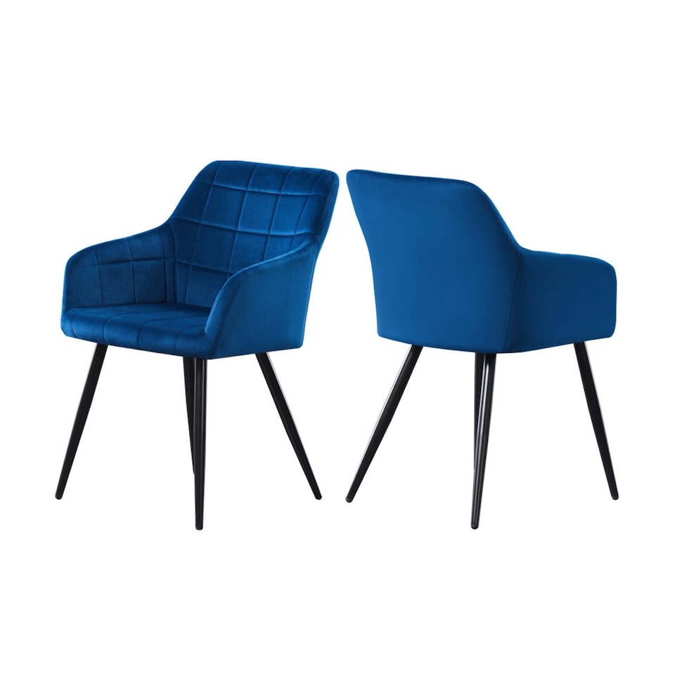 image 1 of Set of 2 Camden Modern Velvet Dining Chairs with Armrests, Quilted Design & Black Metal Legs Cream