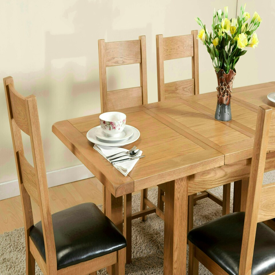 image 1 of Shrewsbury Dining Table with 2 Extensions (Extends To 198cm) - L90 x W132 x H76 cm - Oak Brown