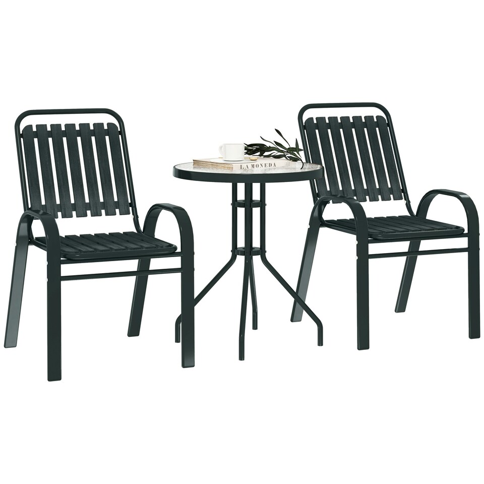 image 1 of Outsunny Stackable Patio Bistro Set, 3 Pieces Garden Furniture Set, Grey Grey | Charcoal grey