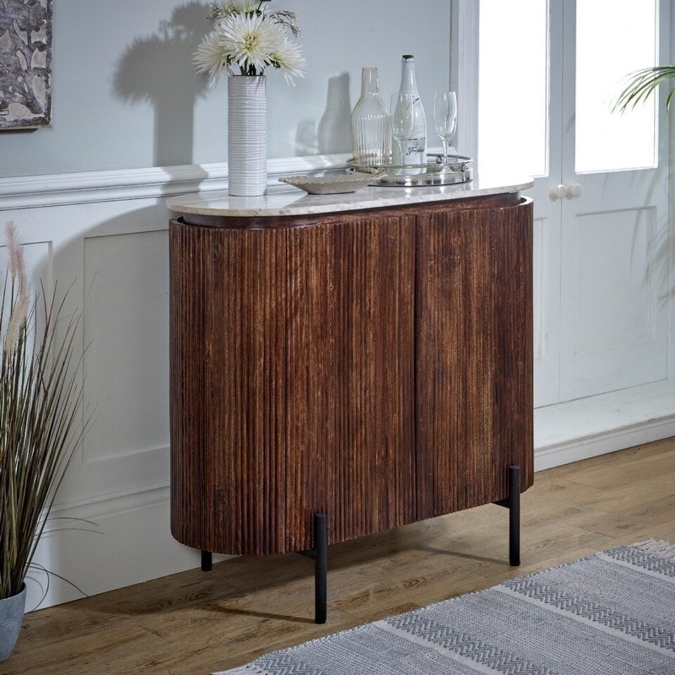 image 1 of Opal Sideboard/Drinks Cabinet with Marble Top & Metal Legs - L40 x W100 x H90 cm Brown