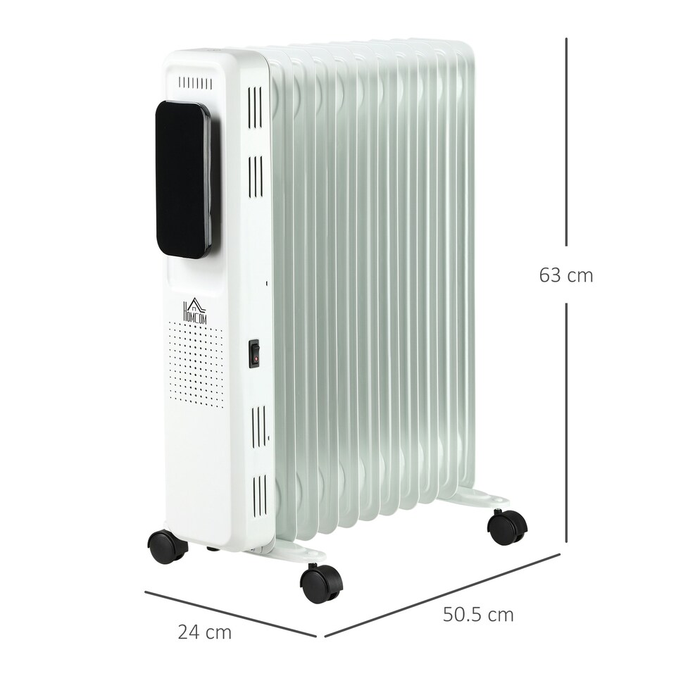 image 1 of HOMCOM 2500W Oil Filled Radiator Heater w/ 3 Heat Settings Remote Control White