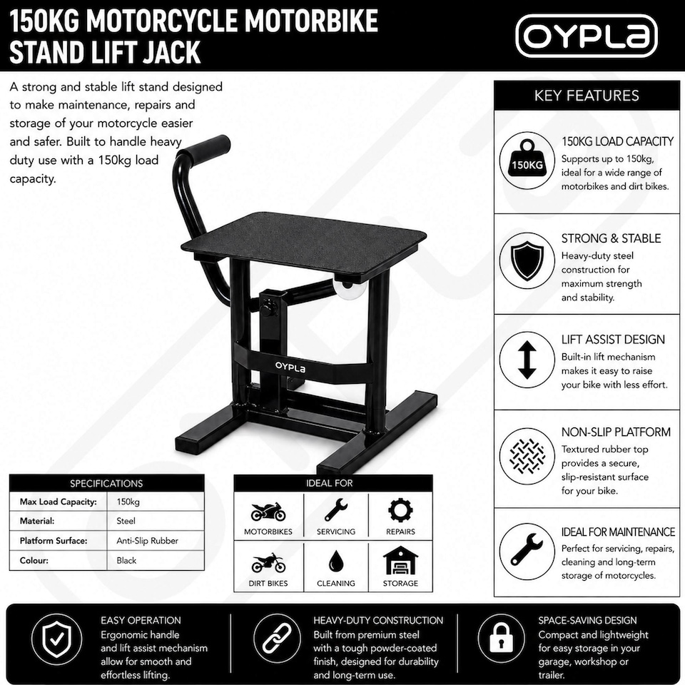 image 1 of 150kg Motorcycle Motorbike Stand Lift Jack Motocross Dirt Bike | Black