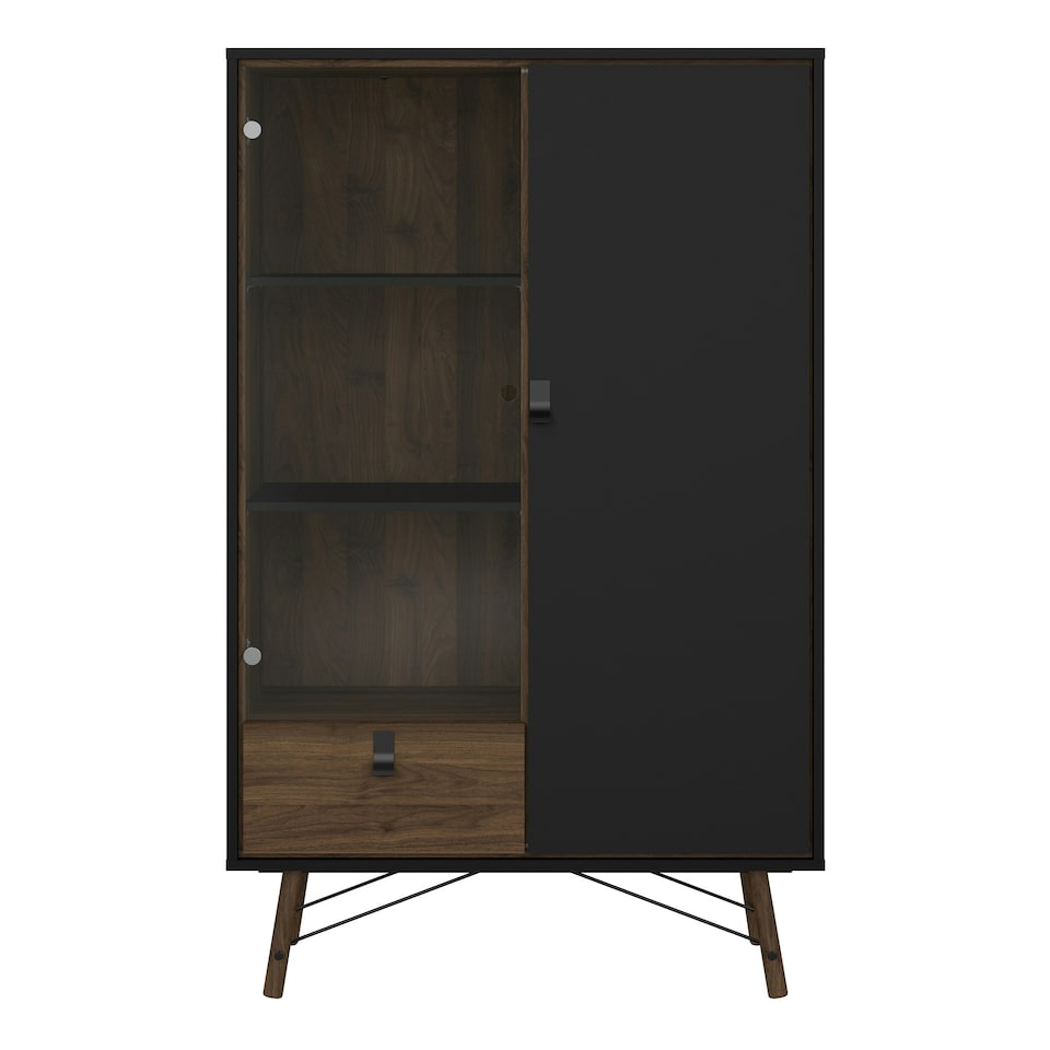 image 1 of Ry China Cabinet 1 Door 1 Glass Door 1 Drawer in Matt Black Walnut
