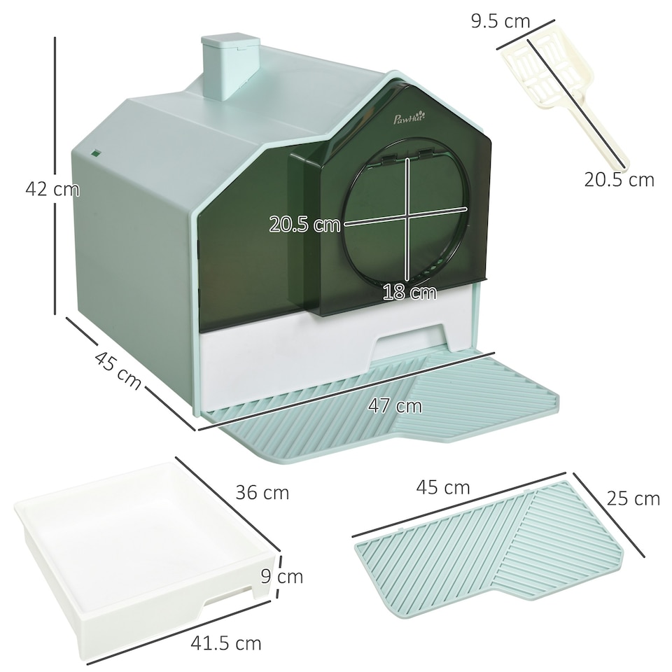 image 1 of PawHut Hooded Cat Litter Tray w/ Scoop, Drawer Pan Handle Deodorants Light Blue