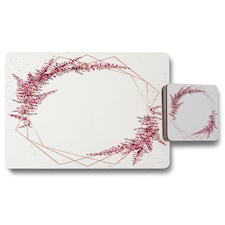 Pink Flower And Geometric Shapes (Placemat & Coaster Set)