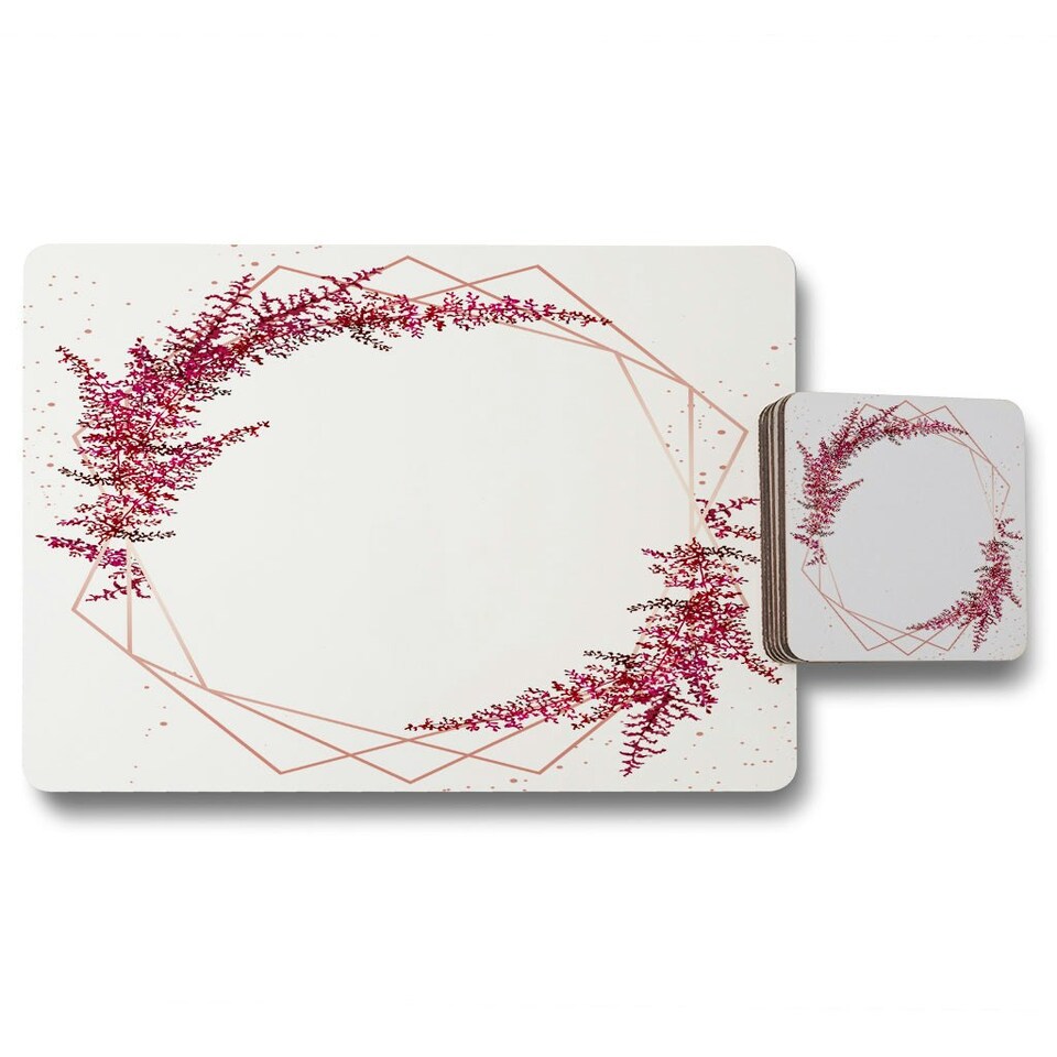 Pink Flower And Geometric Shapes (Placemat & Coaster Set)