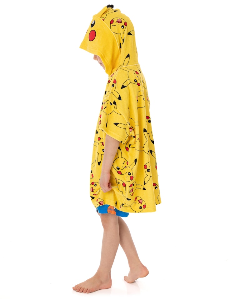 image 1 of Pokemon Kids Towel Poncho | Yellow Bath Towel with 3D Ears For Boys & Girls | Pikachu All Over Print Swimwear Beach Graphic Changing Robe | Cosy Hooded Swim Accessory Merchandise Gift for Children