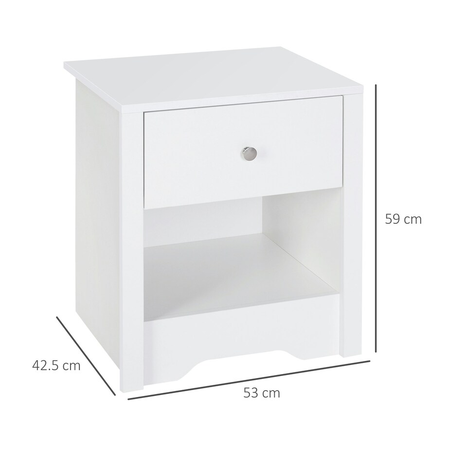 image 1 of HOMCOM Bedside Table Unit Drawer Shelf Cabinet Chest Solid Wood Bedroom