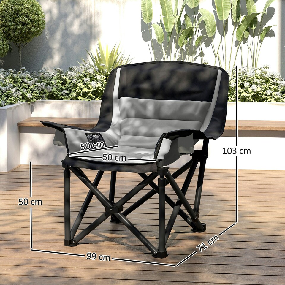 image 1 of Outsunny Camping Chair for Adults, Padded Folding Chair, Olive Green