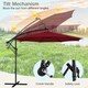 image 7 of COSTWAY 303 cm Patio Parasol Solar LED Cantilever Offset Umbrella Red
