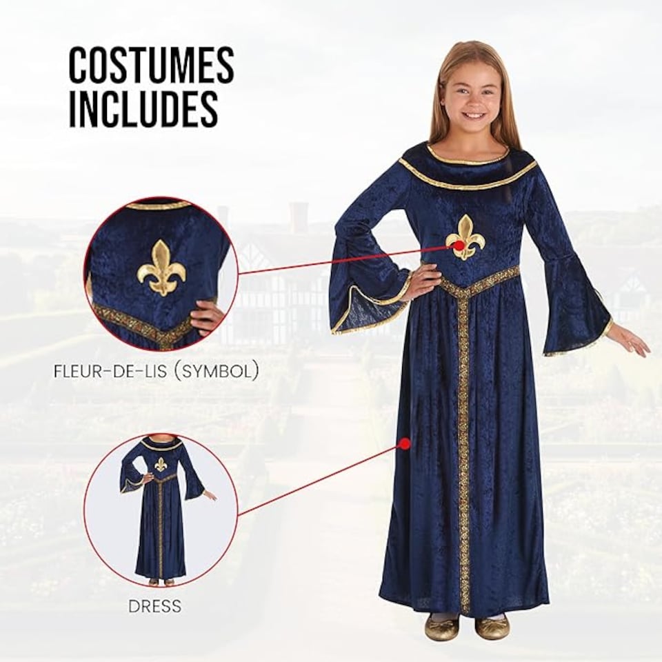 image 1 of Blue Tudor Girls Historical Medieval World Book Day Kid Fancy Dress Costume Chil(12-14 Years)