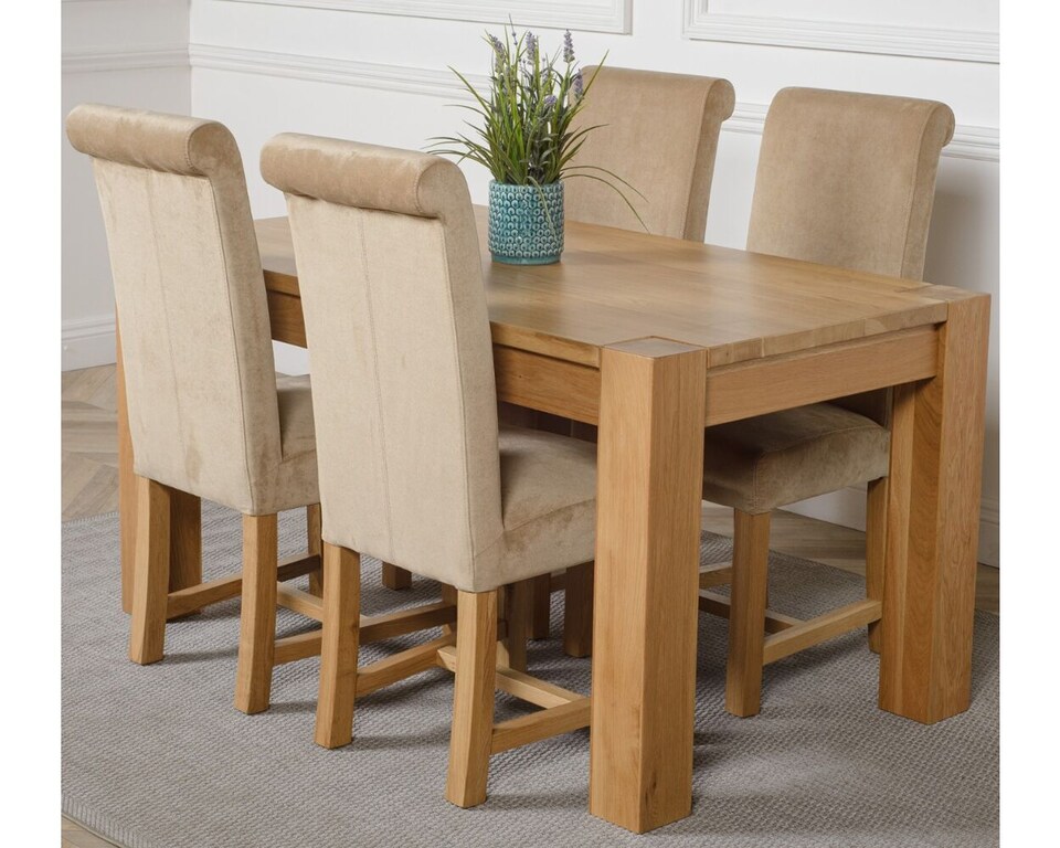 image 1 of Kuba 150 x 85 cm Medium Oak Dining Table and 4 Washington Fabric Chairs | Brown | Beige