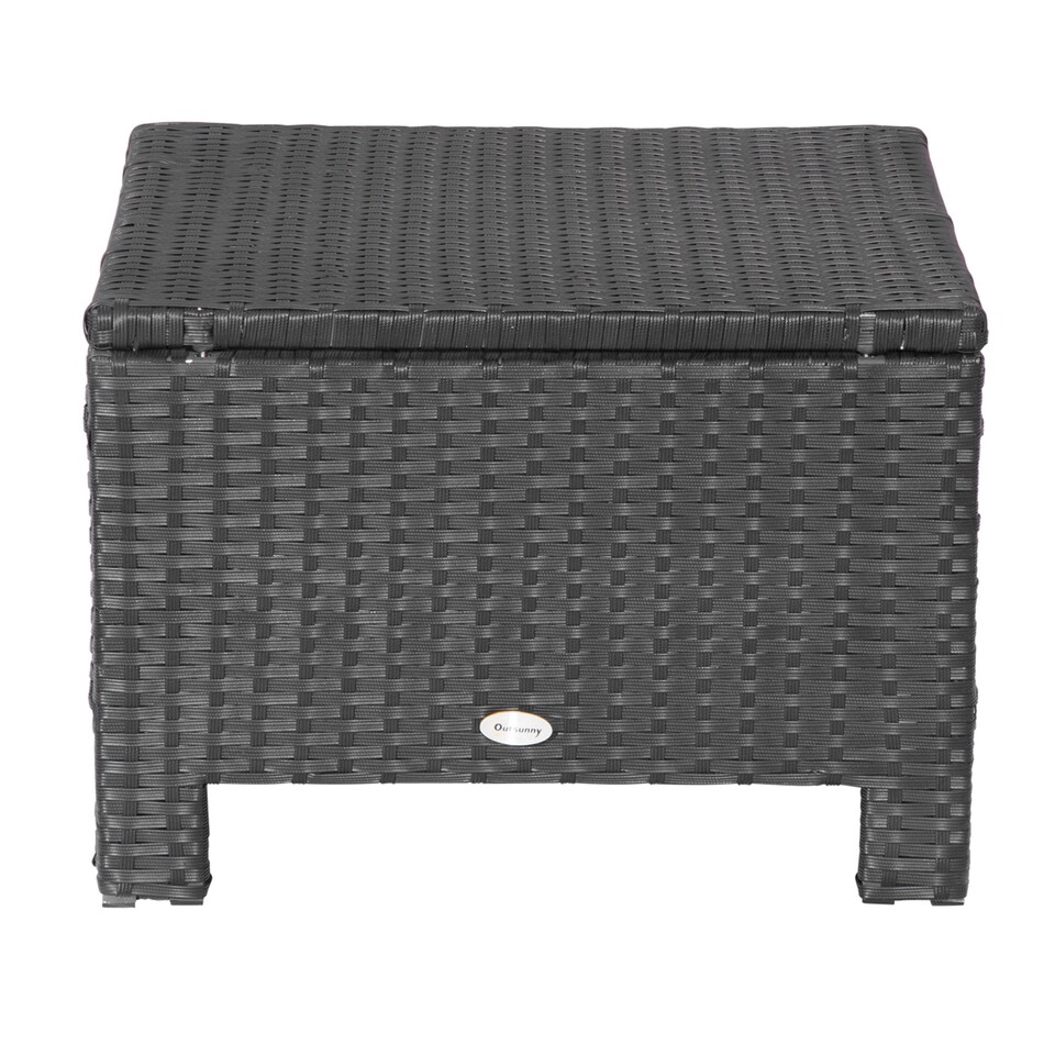 image 1 of Outsunny Rattan Footstool Wicker Ottoman with Padded Seat Cushion Outdoor Patio Furniture for Garden Poolside Living Room, 50 x 50 x 35 cm, Black