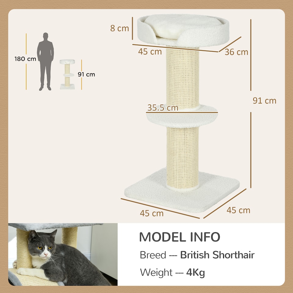 image 1 of PawHut 91cm Scratching Posts Cat Tree Activity Centre for Indoor Cats