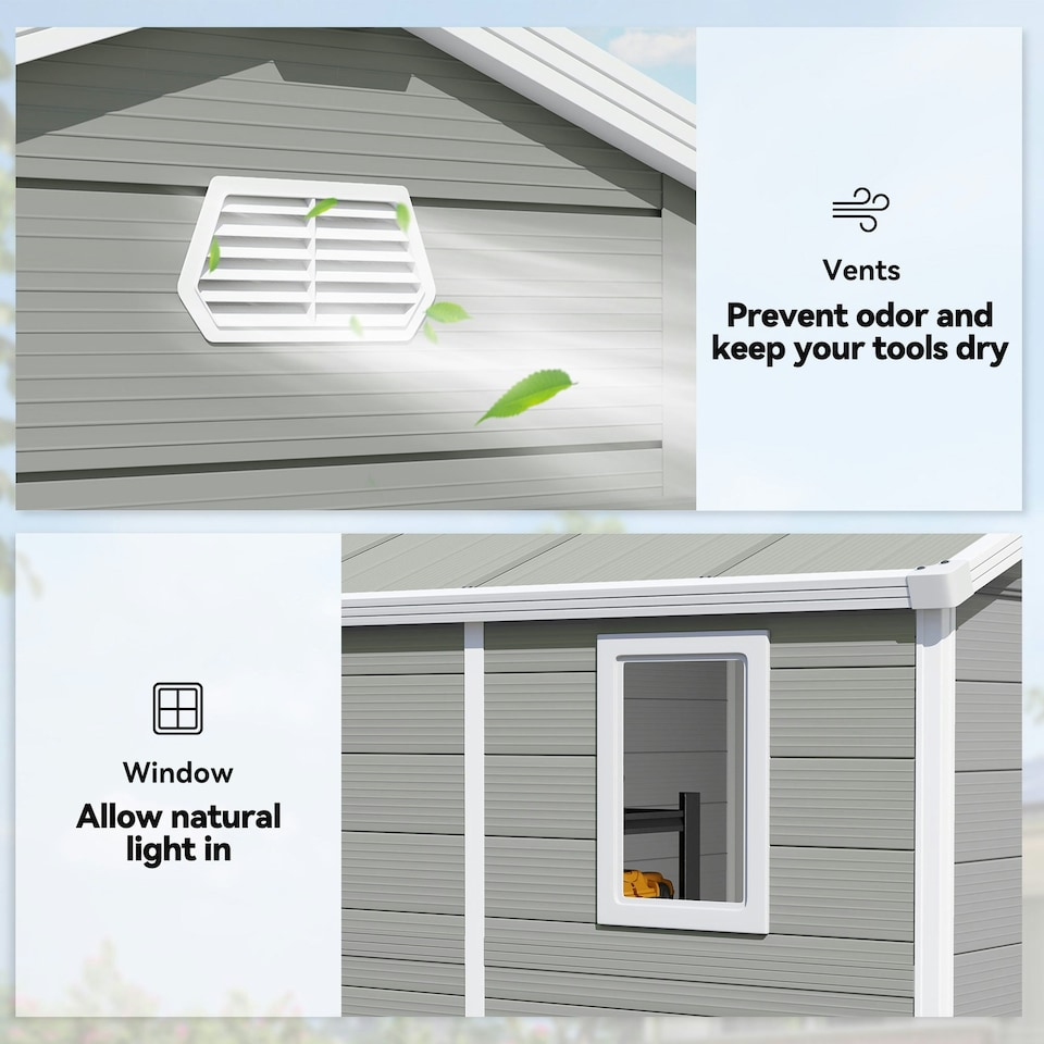 image 1 of Outsunny 8 x 6ft Garden Shed Storage w/ Foundation Kit, Vents, Light Grey 