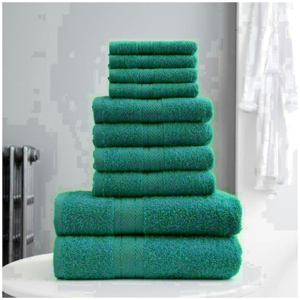 image 1 of VELVETIO 10 Piece Towel Bale Set Toronto Stripe Pattern - 100% Cotton, 450 GSM Green | Teal