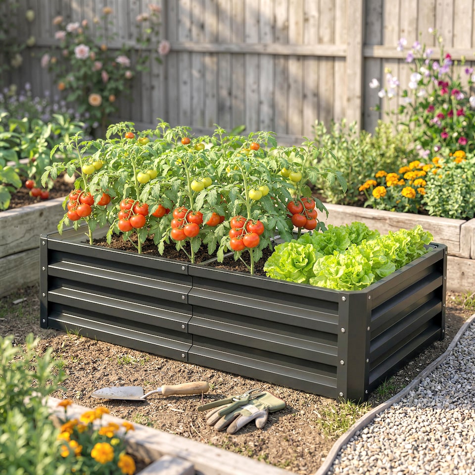image 1 of Outsunny 216L Metal Raised Garden Bed Elevated Planter Box for Flowers Grey