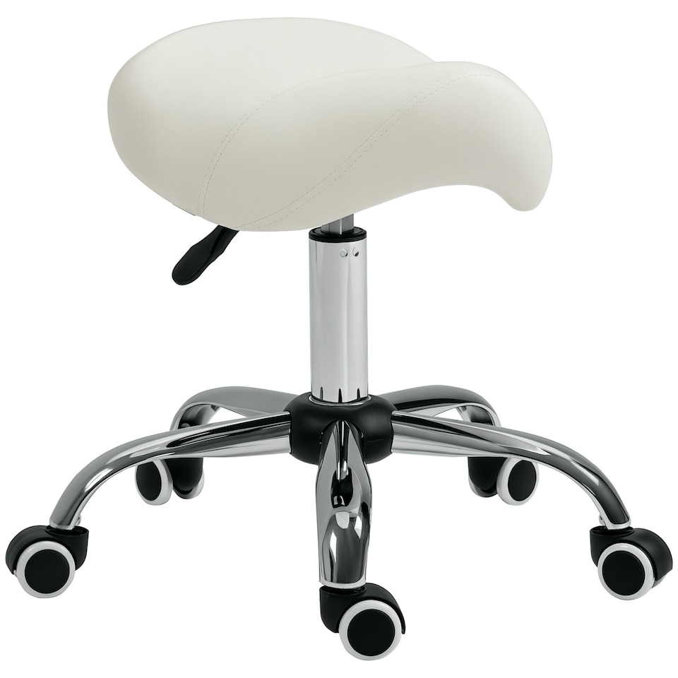 image 1 of HOMCOM PU Leather Saddle Stool w/ Moulded Padded Seat Adjustable Height Cream