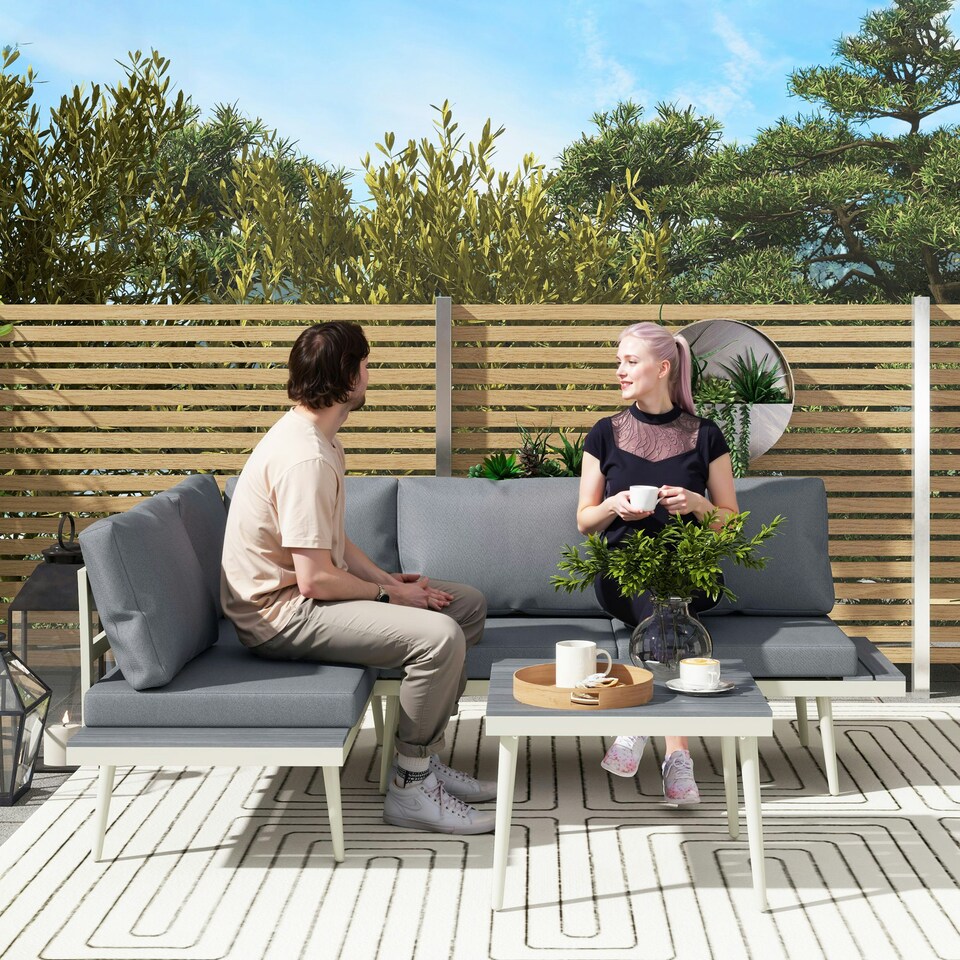 image 1 of Outsunny 3 Piece Garden Furniture Set with 5-Level Adjustable Lounger, Grey Grey | Grey