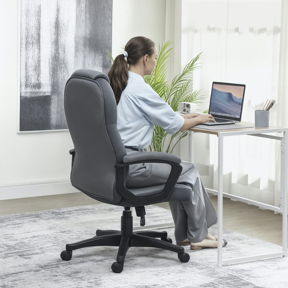 image 1 of HOMCOM Executive Office Chair with High Back, Computer Chair, Charcoal Grey Grey | Black