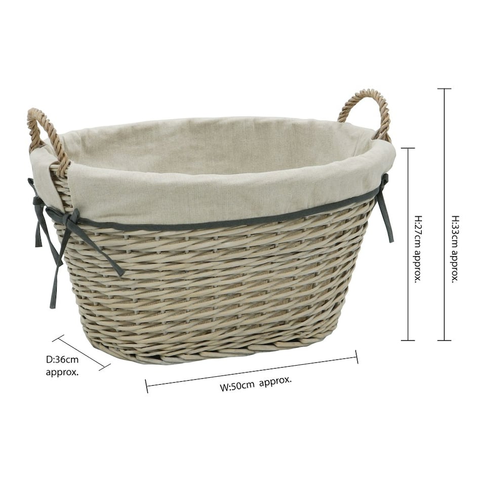 image 1 of JVL Arianna Oval Tapered Willow Storage Basket, Grey Wash Grey