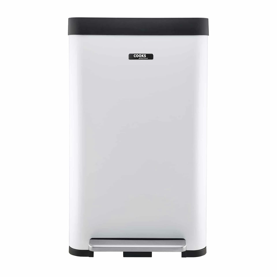 image 1 of Cooks Professional X-Large Pedal Bin 65L - Stainless Steel Handsfree Kitchen Recycling Waste Dustbin - White White