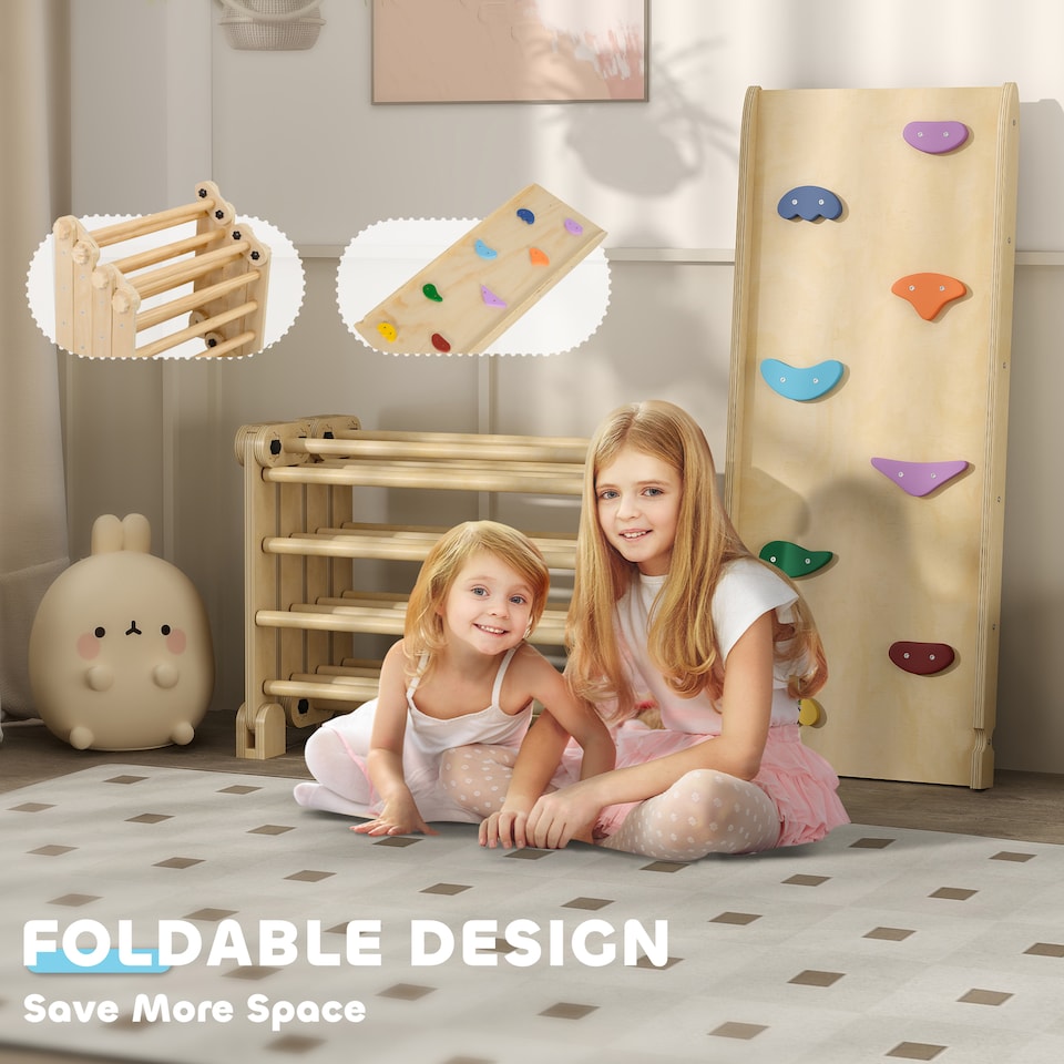 image 1 of AIYAPLAY 3 in 1 Kids Climbing Set, Foldable Toddler Climbing Toys with Ramp