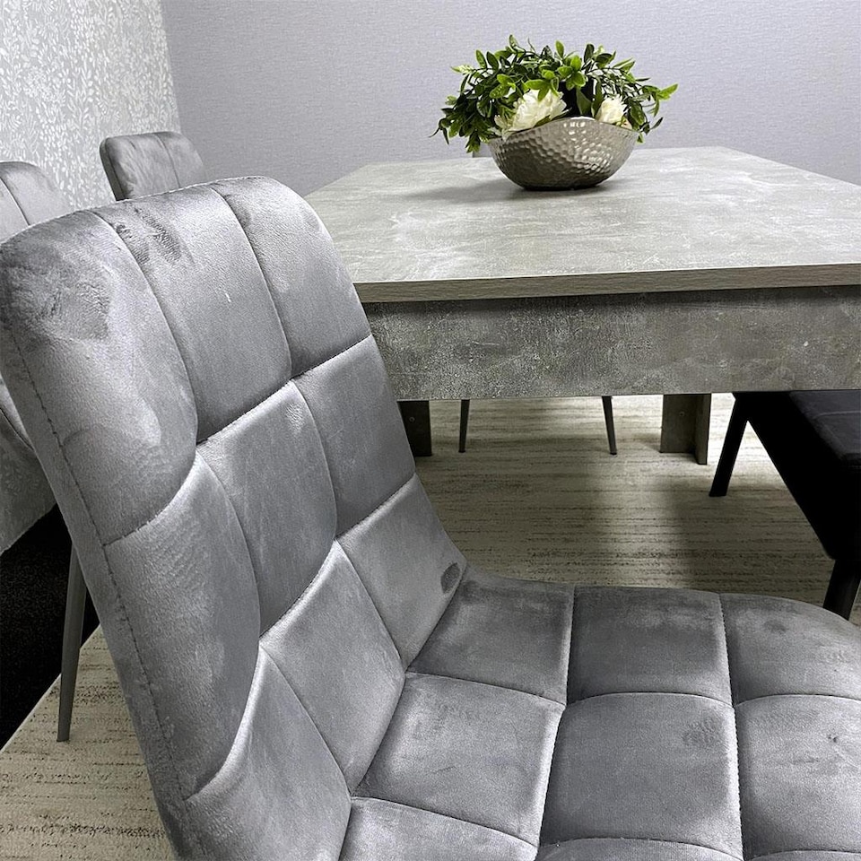 image 1 of Grey Wooden Dining Table Set with 4 Chairs and 1 Bench Dining Kitchen Furniture