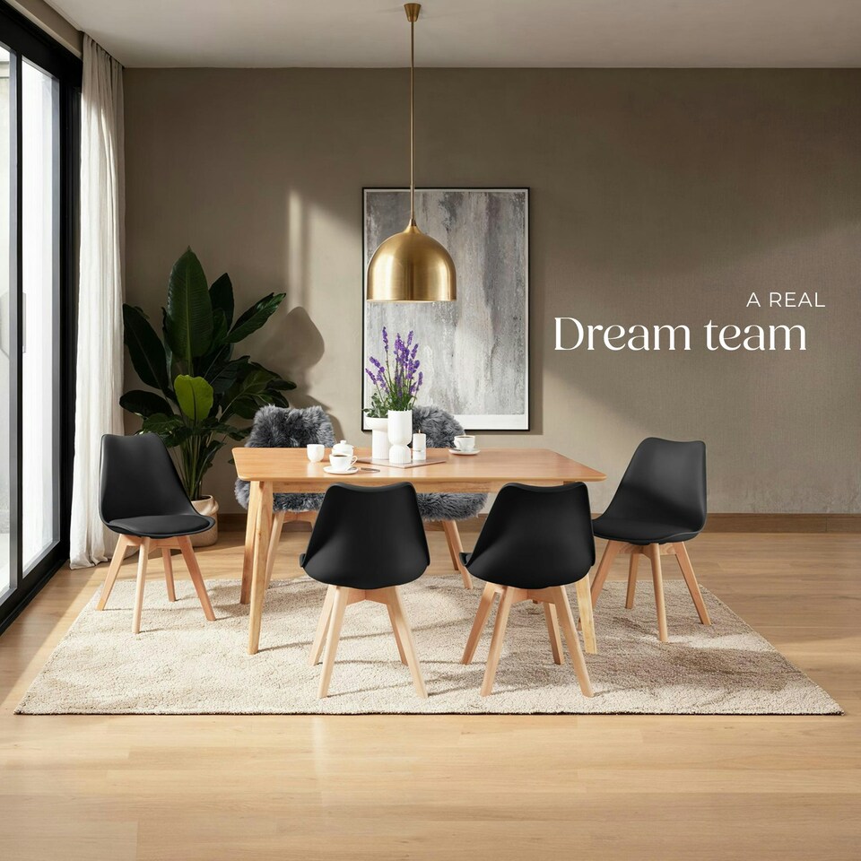 image 1 of Dining Chairs Frederikke - padded, ergonomic shape, wooden legs - Set of 2 Black