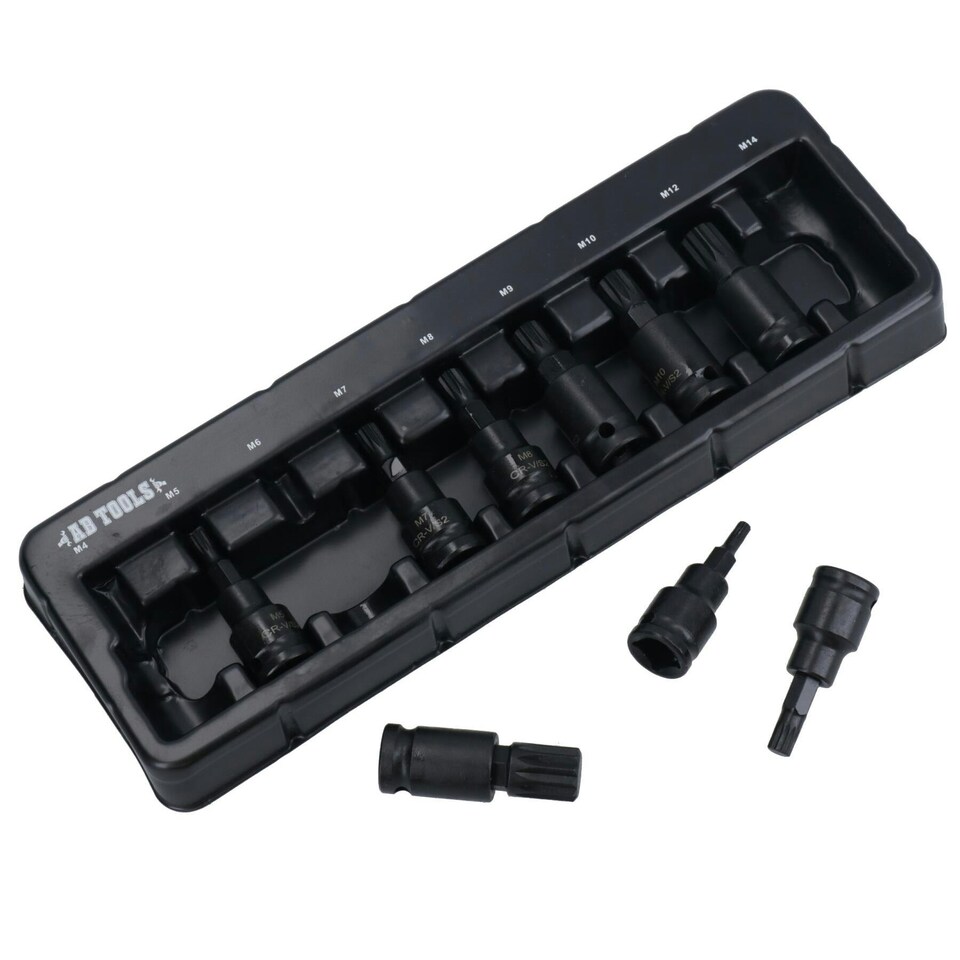 image 1 of Male Spline Impact Impacted Shallow Bit Sockets M5 - M14 9pc 3/8in Drive