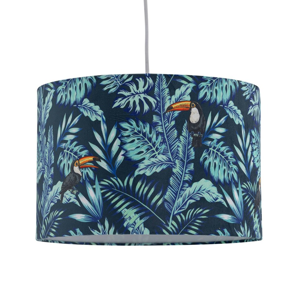 image 1 of First Choice Lighting Set of 2 Toucan Velvet Toucan Design 30cm Pendant or Table Lamp Shades Multi