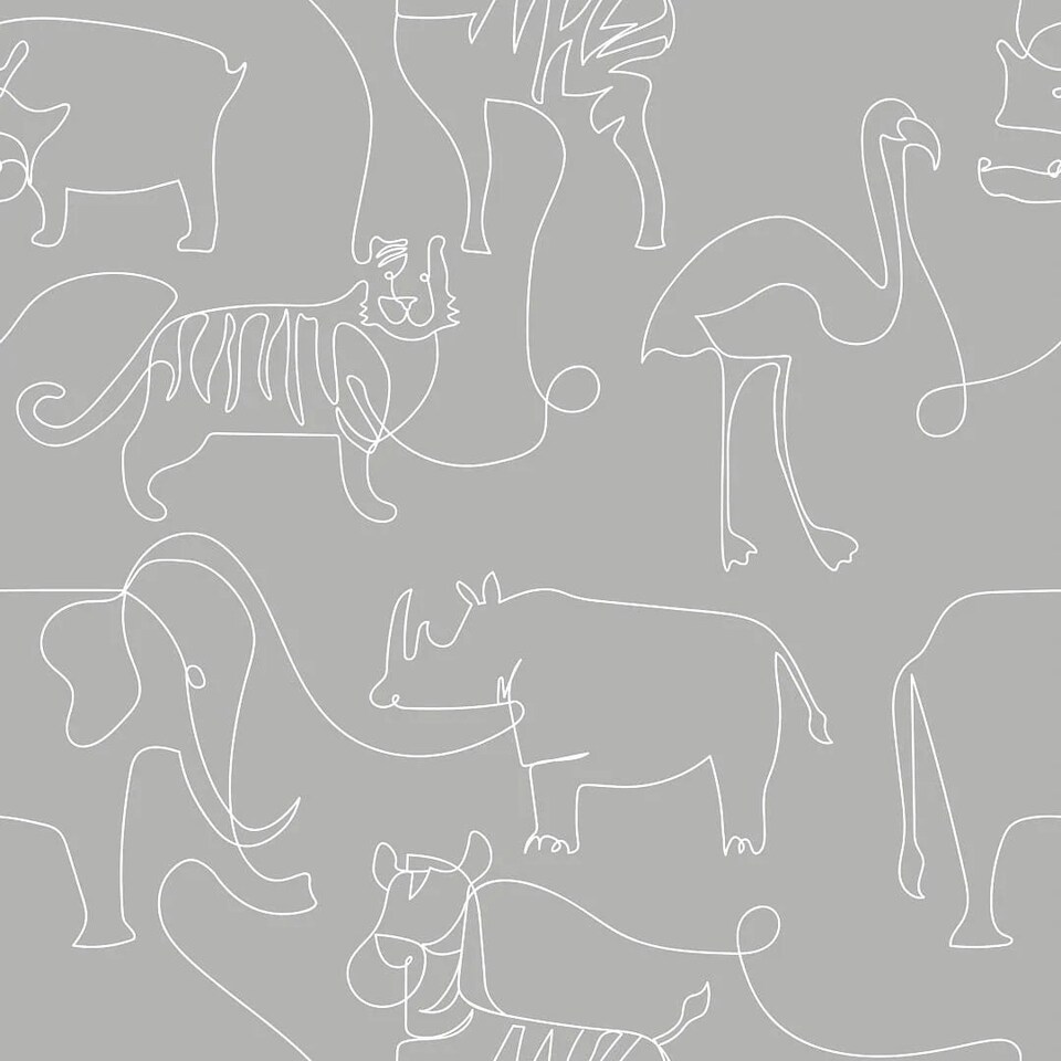 Sample of Lines At The Zoo Wallpaper in Pale Grey Multi