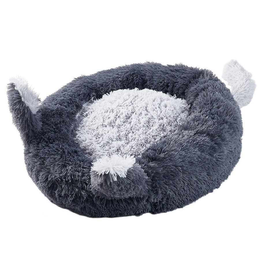 image 1 of Living and Home Round Plush Pet Calming Bed with Cute Ears -Dark Grey（50cm x 20cm）