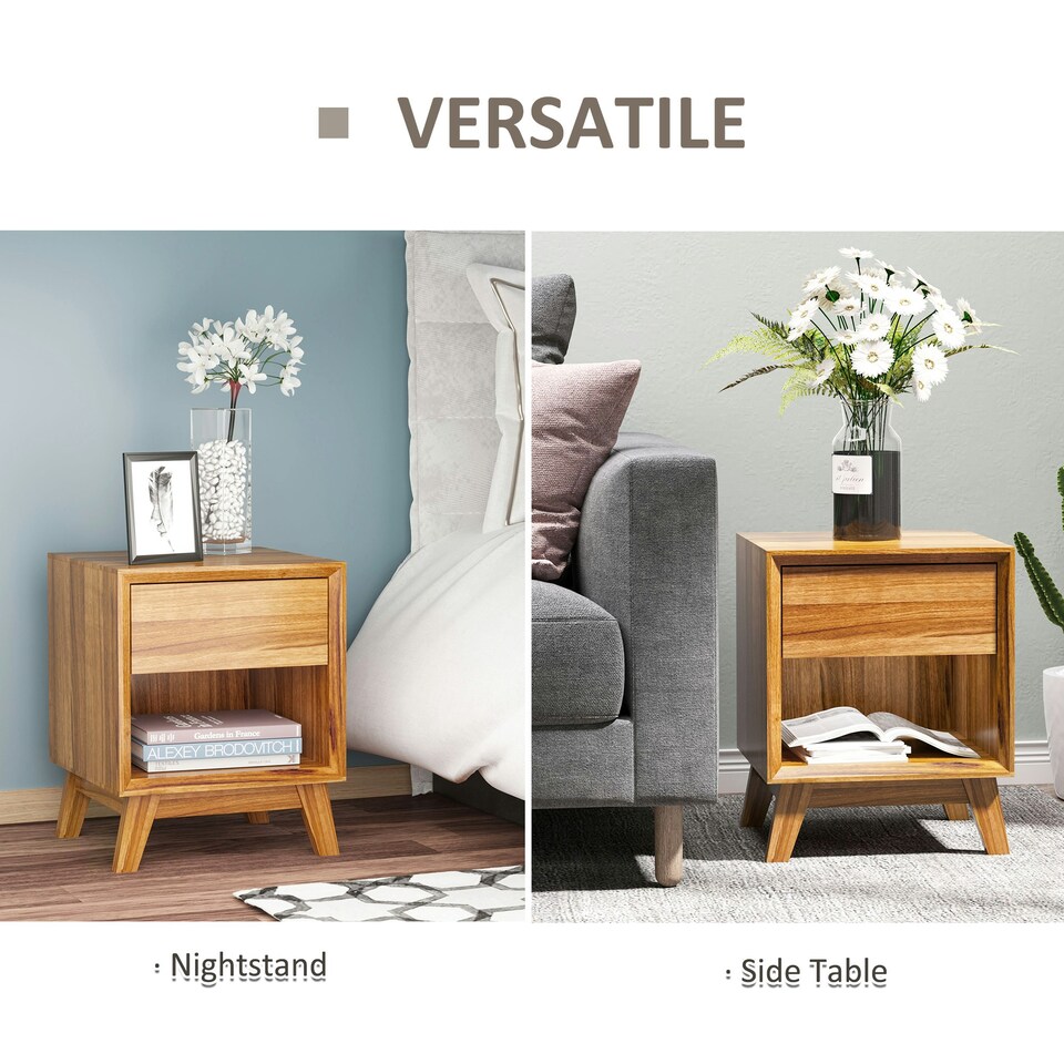 image 1 of HOMCOM Bedside Table Storage Organizer Side Table with Drawer and Shelf Bedroom