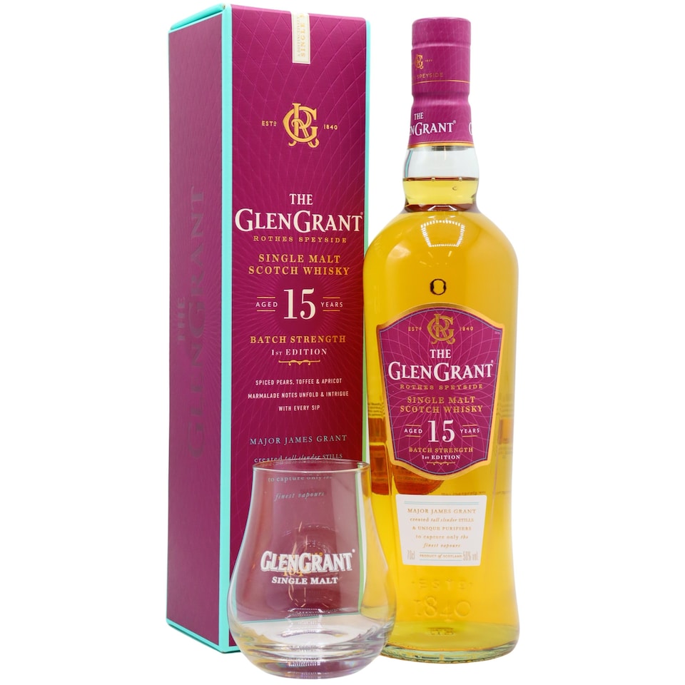 Glen Grant - Speyside Single Malt Scotch 15 year old Whisky (Includes Tasting Glass)