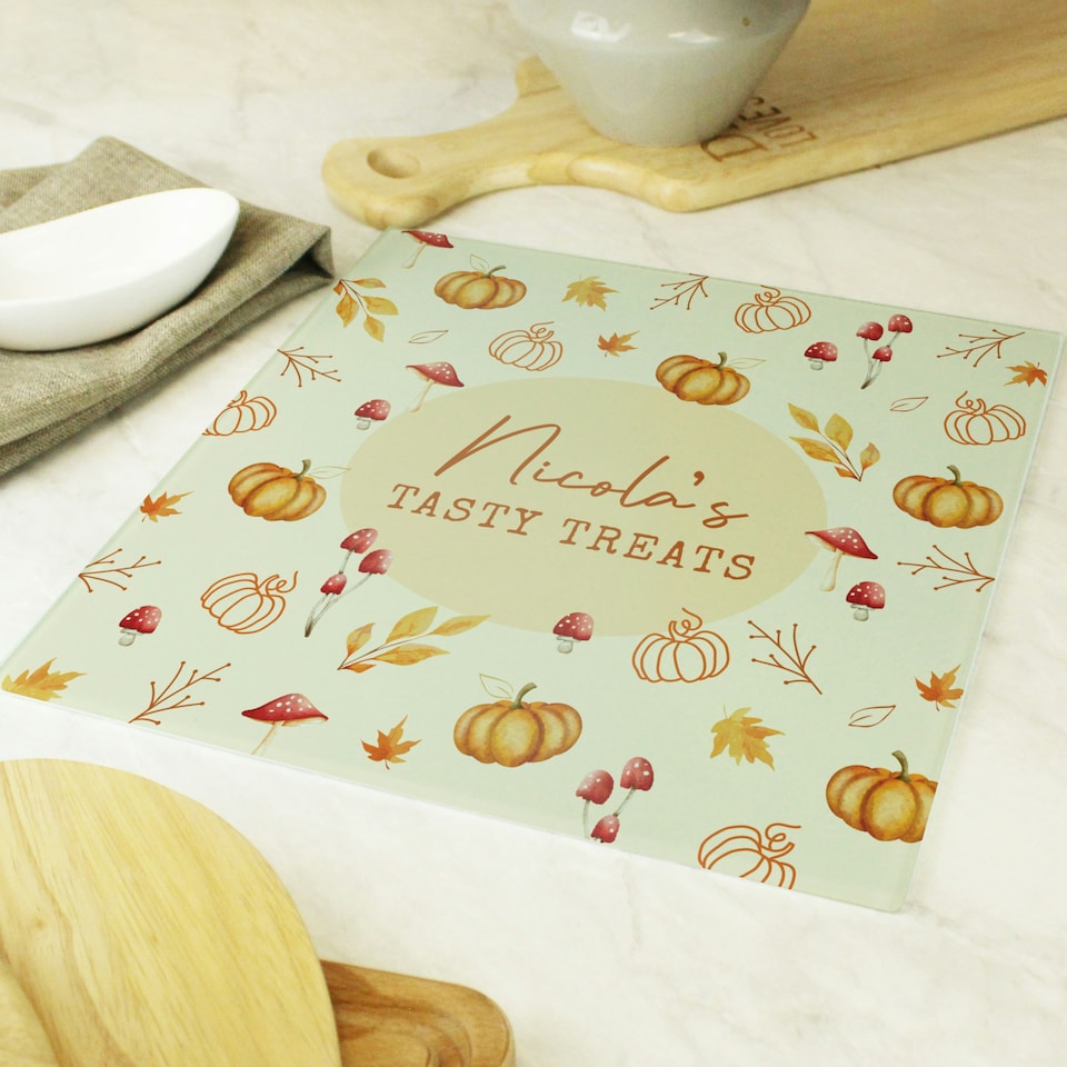 image 1 of Personalised Pumpkin Glass Chopping Board Clear