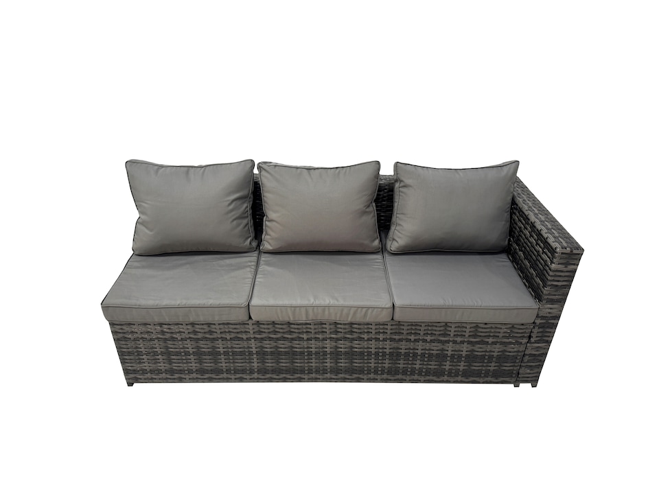 image 1 of Fimous Outdoor Corner Sofa Dining Table Set Garden Rattan Furniture Set 8 Seater with Side Table 2 Big Stools Dark Grey