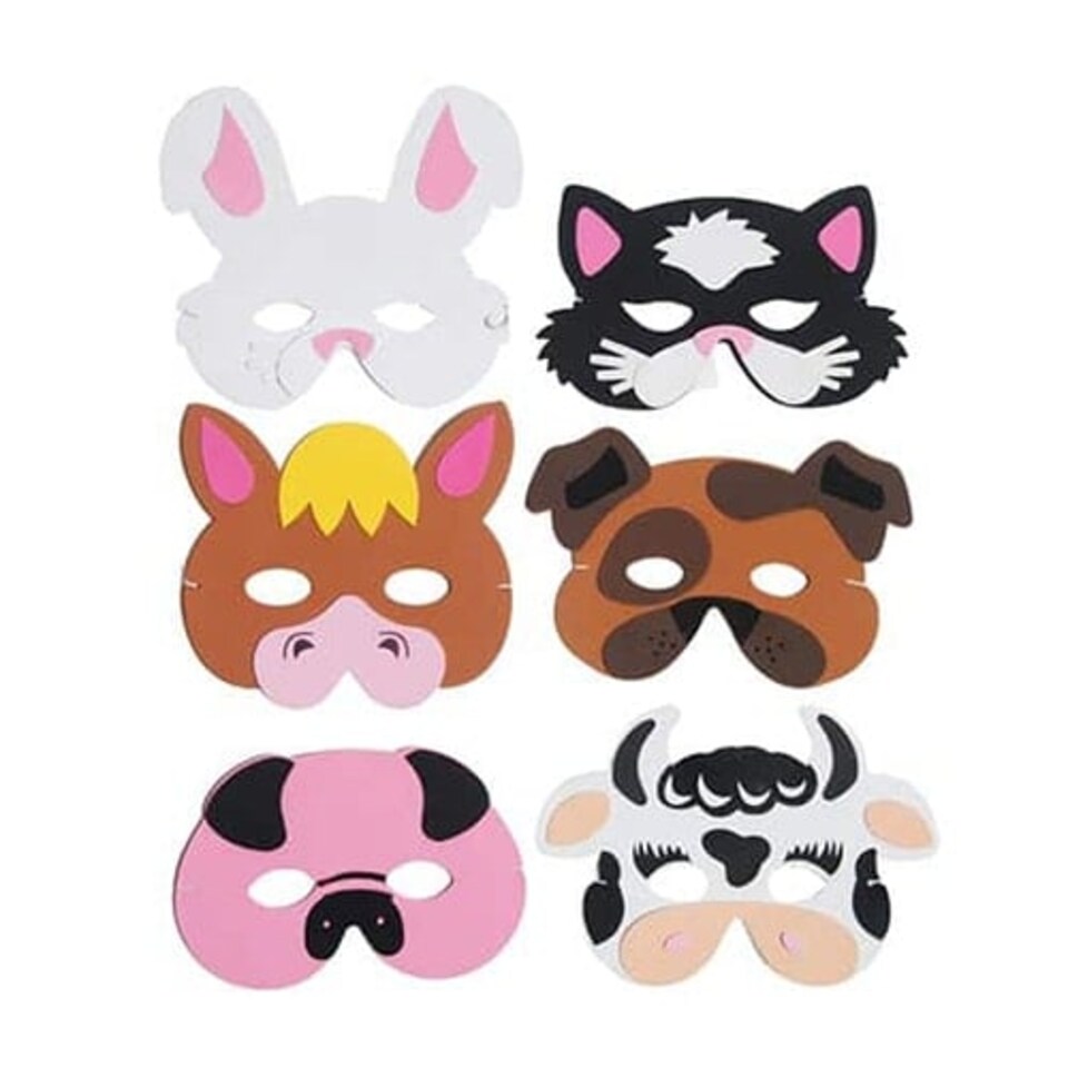 Assorted Farm Animals Foam Masks - Pack of 6