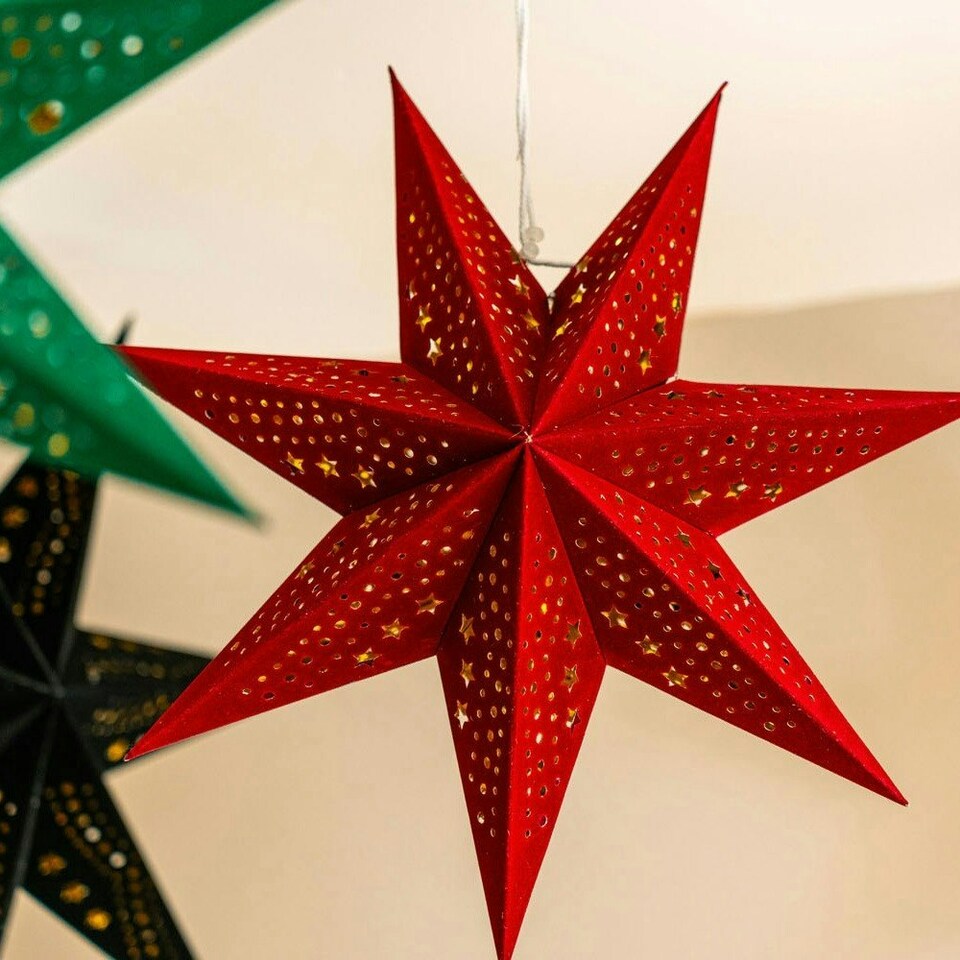 image 1 of ValueLights Plug In Christmas 45cm Xmas Red Velvet Paper Star with LED Bulb