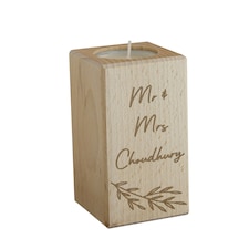 Personalised Botanical Wooden Tealight Holder Brown