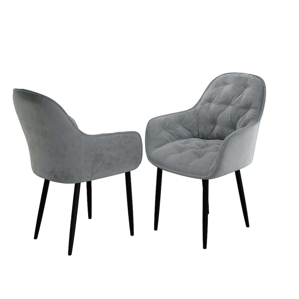 image 1 of Set Of 2 Anika Modern Velvet Dining Chair Padded Seat Metal Legs (Grey)