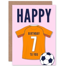 Football Strip Kit Orange Jersey Top Age 7 Year Old Child Kids 7th Birthday Card
