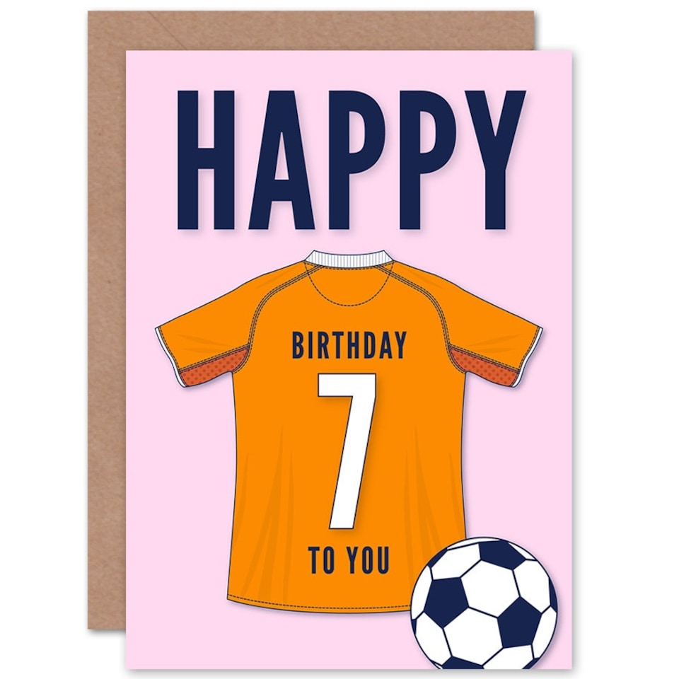 image 1 of Football Strip Kit Orange Jersey Top Age 7 Year Old Child Kids 7th Birthday Card