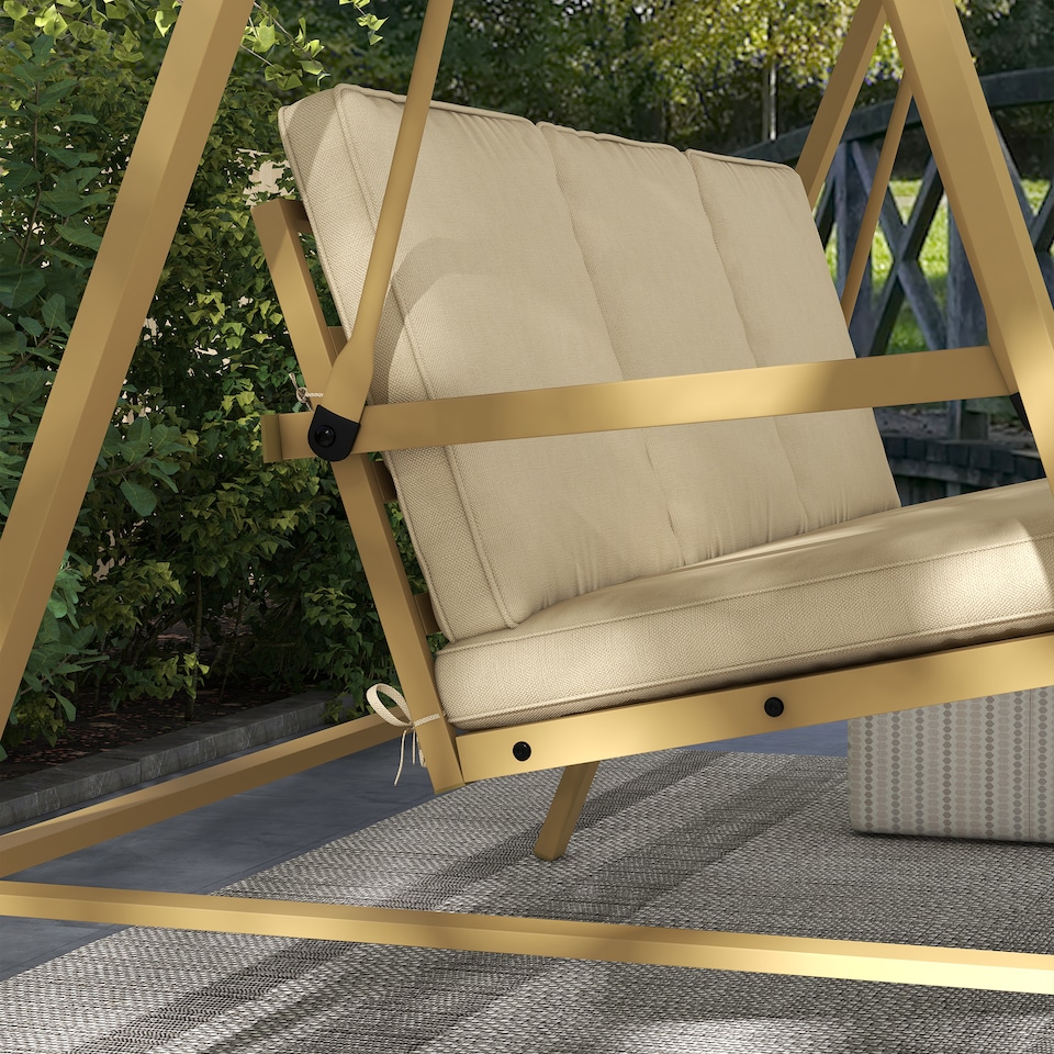 image 1 of Outsunny 3 Seater Garden Swing Chair with Adjustable Canopy and Cushions, Beige | White | Beige